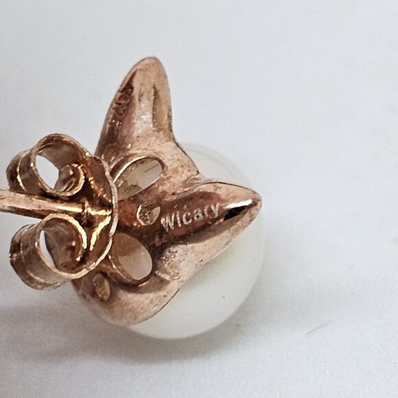 925 Sterling Silver Vermeil Button Pearl Pierced Cat Earrings Studs Rose Gold - Picture 12 of 12